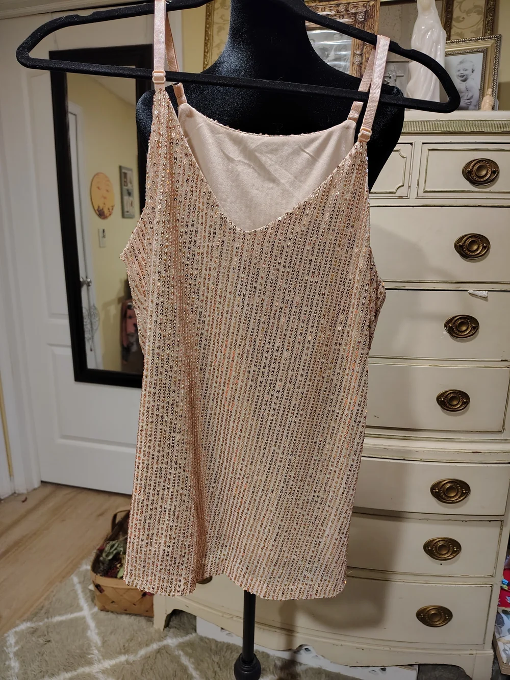 Sequin V-Neck Tank Top in Blush - Picture 8 of 9
